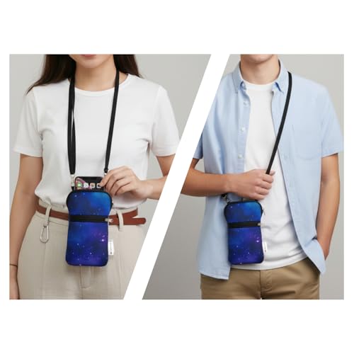 Tainada Neoprene 2-Zip Neck Cell Phone Holder w/Crossbody Strap (Galaxy) | For Men/Women; Water-resistant neoprene material, shockproof, lightweight; Compatible with most of smartphones - color: Galaxy