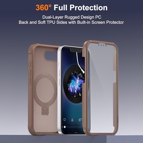 Compatible with iPhone 17E/16E Case with Magnetic Ring Stand [Compatible with Mag-Safe] [Built-in Screen Protector] Military-Grade Drop Protection Matte Translucent Phone Case, Desert Brown - color: Desert Brown, size: Iphone 17E/16E