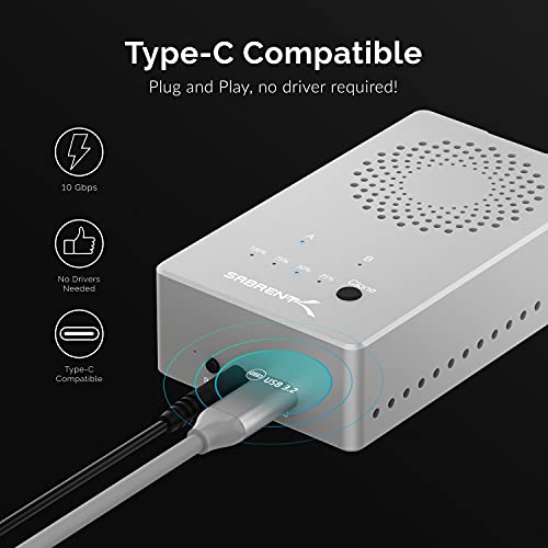 SABRENT Dual-Bay USB-C 10Gbps M.2 NVMe SSD Cloner Dock (EC-SSD2) - color: SILVER