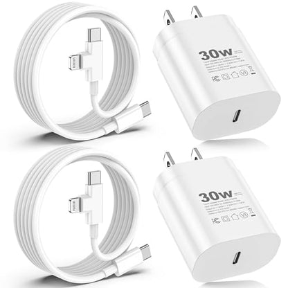 30W USB C Charger 2 Pack with 6FT 2-in-1 USB C & Lightning Cable