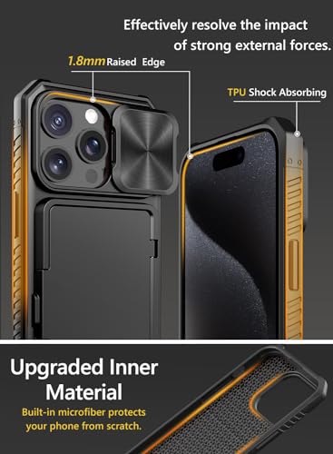 Vihibii for iPhone 15 Pro Case Wallet with Card Holder (4 Cards), Black | Slide Camera Cover, Kickstand, Military Grade Drop Protection, Rugged Hard Back, Silicone Edge Wallet Phone Case, 2023, Black - color: Black, size: iPhone 15 Pro