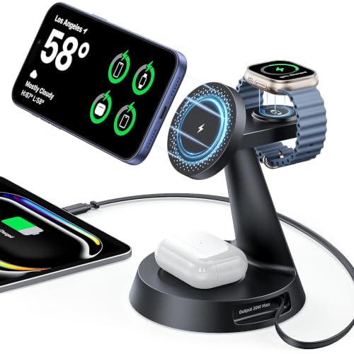 Meifigno 4 in 1 Wireless Charger with 20W Retractable Cable for iPhone Duo