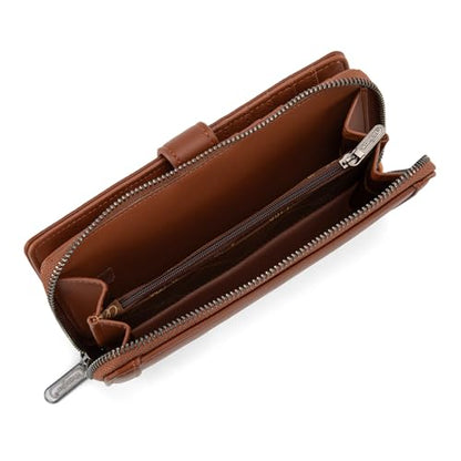 X Wrangler Women's Wallets Bifold Wristlet Wallets for Women Large Capacity Credit Card Wallet with ID Window - color: Brown