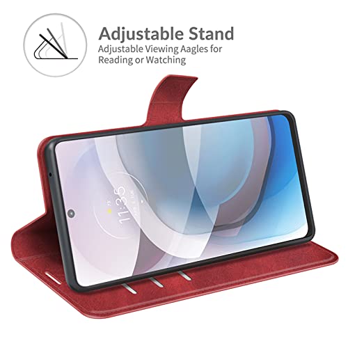 Flip Case for Motorola One 5G UW Ace Wallet Leather Magnetic Protective Cellphone Case for Moto One 5G Ace 2021 / Moto G 5G Folio Book Cover & Stand (Red) - color: Red
