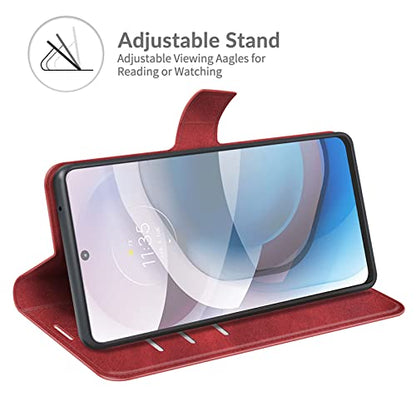 Flip Case for Motorola One 5G UW Ace Wallet Leather Magnetic Protective Cellphone Case for Moto One 5G Ace 2021 / Moto G 5G Folio Book Cover & Stand (Red) - color: Red