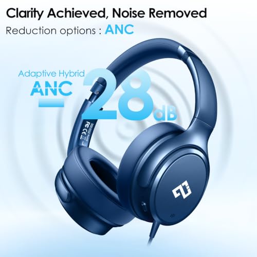 Active Noise Cancelling Headphones USB C Headphones Wired Over Ear-Blue - color: Dark blue