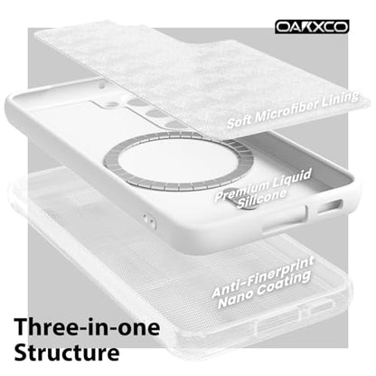 oakxco for Samsung Galaxy S23 Case Silicone Mag Safe, Magnetic Slim Thin Phone Case Compatible with Magsafe, Women Girls Cute Girly Aesthetic Soft Rubber Gel Safecase with Camera Cover, White - color: White, size: S23