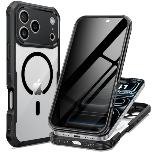 seacosmo for iPhone 17 Pro Max Case, Full Body Bumper with Built-in 9H Tempered Glass Privacy Screen Protector and Camera Lens Protection, Compatible with MagSafe, Shockproof Phone Case, 6.9", Black - color: Black, size: iPhone 17 Pro Max 6.9"