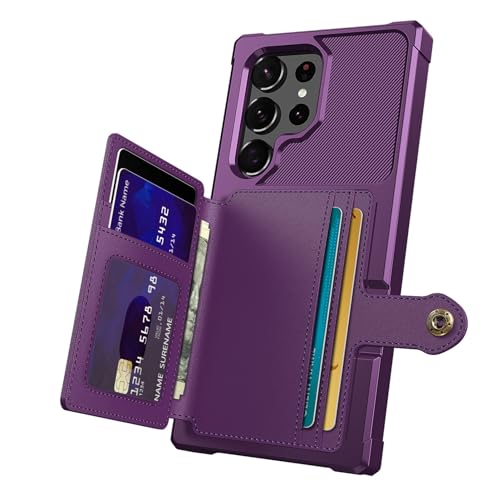 Wallet Case for Samsung Galaxy S22 Ultra, Compatible with Magnetic Car Mount, Heavy Duty Shockproof Rugged Soft TPU Back Leather Flip Credit Card Holder Cover 6.8 inch, Purple - color: Purple, size: Samsung Galaxy S22 Ultra