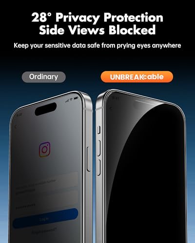 UNBREAKcable 4PCS Screen Protector for iPhone 16 Plus - 2 Privacy Tempered Glass+ 2 Clear Glass Double Shatterproof [Installation Frame] [9H Hardness] [Case Friendly] Anti-Scratch iPhone 6.7 inch - size: iPhone 16 Plus