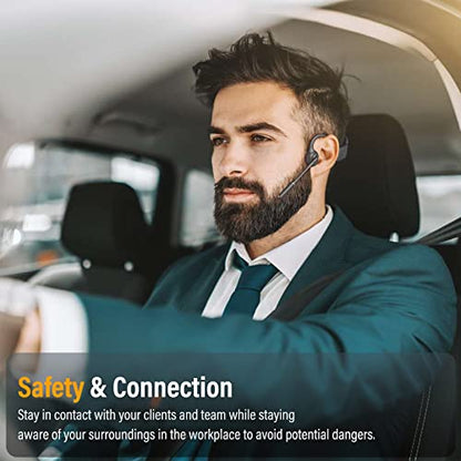 SANOTO Bone Conduction Headphones with Mic, Bluetooth Headset with Microphone Noise Canceling & Mute, Wireless Headset with Sponge Microphone Windscreen, Open Ear Headphones for Work Driving Call