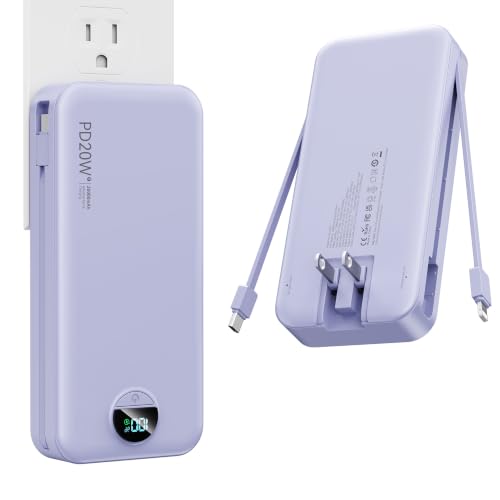 Nusyddy Portable Charger 20000mAh Fast Charging w/Built-in Wall Plug Purp. - color: Lavender
