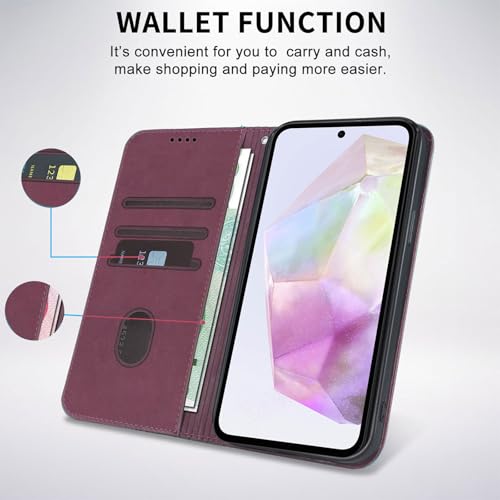 Wallet Case for Samsung Galaxy A36 5G 2025 6.7 inch - PU Leather Flip Cover with Card Holder Slots, Strong Magnetic Folio Kickstand Phone Case, Wine Red - color: Wine Red, size: Samsung Galaxy A36 6.7"