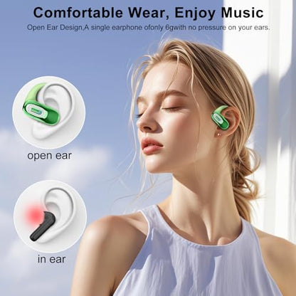 Open Ear Headphones, NEW Over Ear Earbuds with 4 ENC Noise-Canceling Mic - color: Light Green