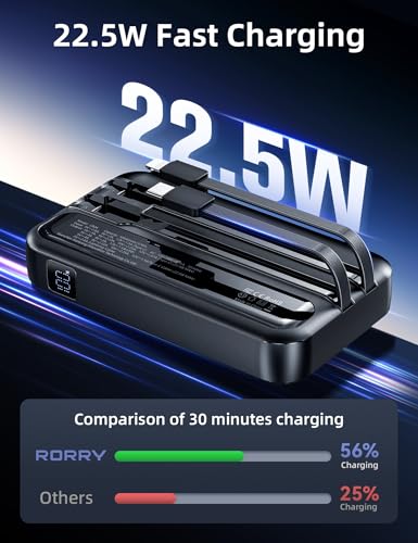 RORRY Portable Charger 3 in 1 with Wall Plug 10000mAh Power Bank for iPhone - color: Black