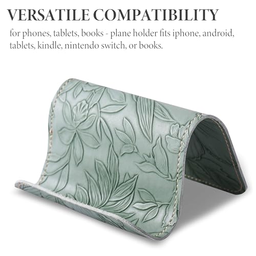 Airplane Travel Essentials for Flying Flex Flap Cell Phone Holder & Flexible Tablet Stand for Desk, Bed, Treadmill, Home & in-Flight Airplane Travel Accessories(1-Carved Green) - color: 1-Carved Green