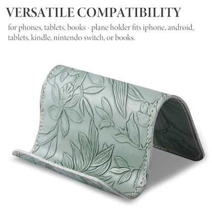 Airplane Travel Essentials for Flying Flex Flap Cell Phone Holder & Flexible Tablet Stand for Desk, Bed, Treadmill, Home & in-Flight Airplane Travel Accessories(1-Carved Green) - color: 1-Carved Green