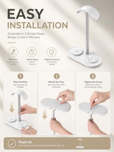 Headphone Stand with Wireless Charger, Holder for Airpods Max/iPhone/iWatch - color: Cream White