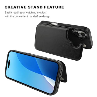 ONETOP for iPhone 16 Wallet Case with Credit Card Holder,Black | Kickstand,ID/Cash Holder,Case Wallet with Card Slots,Double Magnetic Clasp,Durable PU Leather Shockproof Cover for Women Men - color: Black