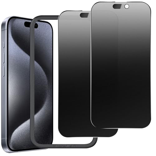 2 Pack Matte Privacy Screen Protector for iPhone 15 Pro 6.1",Anti-Glare Anti-Fingerprint,No Dazzling Anti-Spy,Smooth Responsive Touch Glass Film,Installation Frame - size: for iPhone 15 Pro