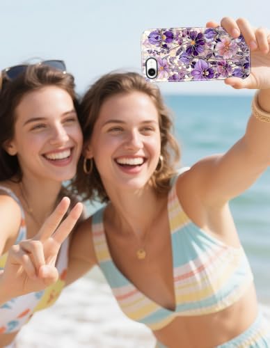 Jusy Magnetic Stained Glass Floral Case for iPhone 16e/17e, Iris | Compatible with MagSafe, Cute Aesthetic Flower Design, TPU and PC Protective Shockproof Cover - color: Iris