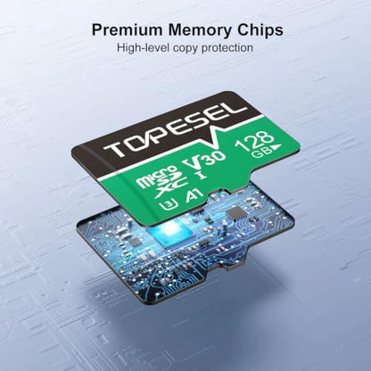 TOPESEL 128GB Micro SD Card 5 Pack with Adapter, High Speed TF Card, Memory Card microSDXC for Camera, Smartphone, Tablet, Dash Cam, Drone, UHS-I, U3, A1, 4K UHD, V30(128GB 5Pack) - color: 128GB x5