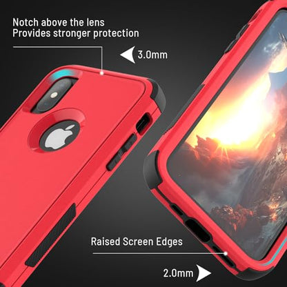 X-belmox for iPhone XR Phone Case [Dropproof] Shockproof 3-Layers Red Black | Heavy Duty Drop Protection Cover for iPhone XR 6.1 Inch with Screen Protector Rugged XR Phone Case, Red Black - color: Red/Black