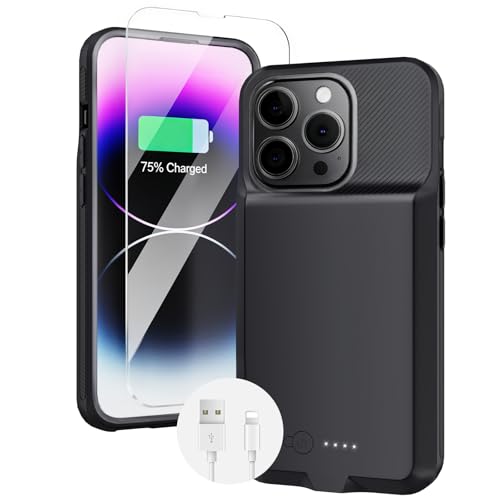ZENEE for iPhone 14/14 Pro/13/13 Pro Battery Case【2026 Upgrade】，Powerful 7000mAh Charge Cover Protective TPU with Shockproof Bumper for iPhone 13/13 pro/14 pro/14 Charging Case -6.1inch,Black