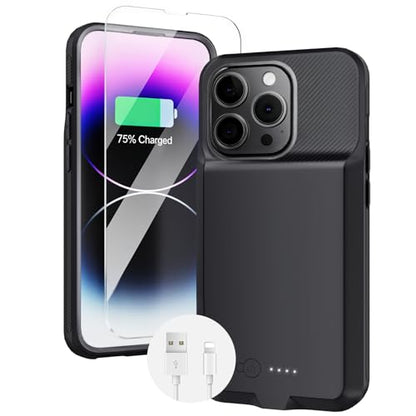 ZENEE for iPhone 14/14 Pro/13/13 Pro Battery Case【2026 Upgrade】，Powerful 7000mAh Charge Cover Protective TPU with Shockproof Bumper for iPhone 13/13 pro/14 pro/14 Charging Case -6.1inch,Black