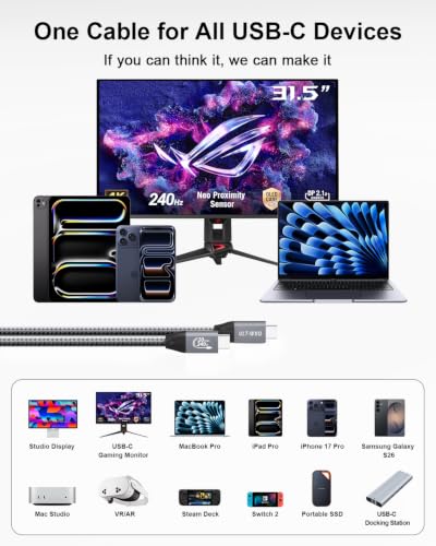ULT-WIIQ USB C 3.2 Gen 2x2 Cable, 8K@60Hz Portable Monitor Cable Grey 3.3FT - size: 3.3FT