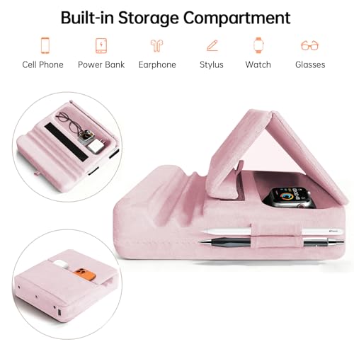 Tablet Pillow Stand with Storage, Foldable iPad Holder for Lep, Bed, Sofa, and Desk - Soft Pad Dock with Pocket and Stylus Mount Compatible with 4-13" iPad Pro/Air/Mini, Galaxy Tab, Kindle (Purple) - color: Purple