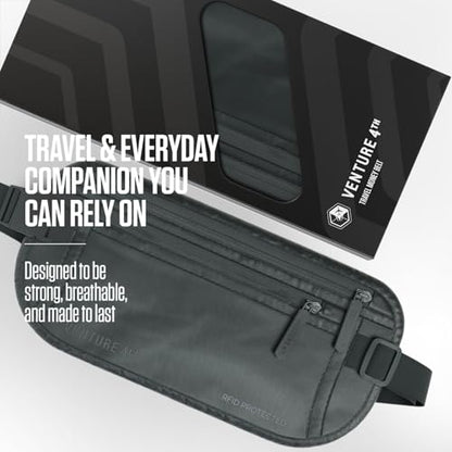VENTURE 4TH Travel Money Belt, RFID Blocking Passport Holder - Sleek Gray - color: Sleek Gray
