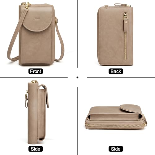 S-ZONE Small Crossbody Bags for Women Phone Purse RFID Blocking Wallet | Card Slots, Vegan Leather, Anti-theft, Multi Pockets, Detachable Adjustable Strap, Travel Eveyday Outing - color: Retro Grey