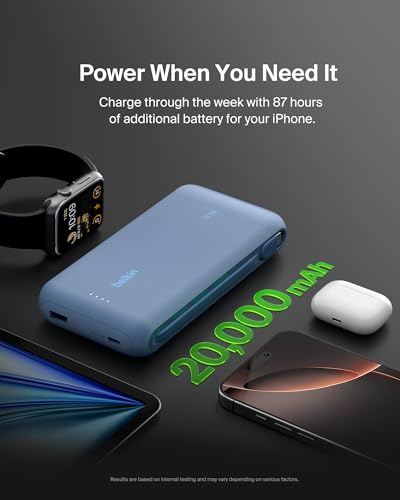 Belkin 20000mAh 30W USB C Power Bank, Portable Charger for iPhone & iPad - color: Blue, style: 20K mAh
