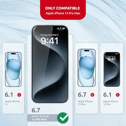 Tempered Glass Screen Protector for iPhone 15 Pro Max – Full Edge-to-Edge Protection 15 Pro Max Screen Protector with Applicator 9H Hardness Oleophobic Coating - Glass For Iphone 15Pro Max - size: for iPhone 15 ProMax