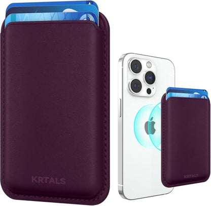 KRTALS Magnetic Wallet Cell Phone Card Holder for Phone Case with Mag-Safe | Stronger Magnetic RFID Leather Phone Wallet Stick on Series of iPhone 17/16/15/14/13/12 and Pro/Promax, Cherry - color: Cherry, size: 1 Pack
