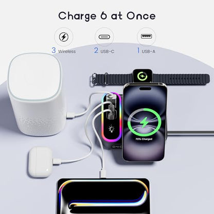 8-in-1 Foldable Wireless Charging Station for Apple Devices with Clock, 65W - color: Black