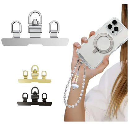 3 Hooks Phone Lanyard Tether Tab, 0.2mm Ultra-ThinStainless Steel Universal Patch with 3 D-Rings, 360°Rotating & Foldable for Multiple Straps & Phones(P) - color: P