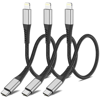 1ft USB C to Lightning Cable 3 Pack, MFi Certified USBC Lightning Cable PD Fast Charging, Nylon Braided 12 inch USB C iPhone Charger Cord for iPhone 14 13 12 11 Pro Max Plus iPad, Black - size: 1 Foot