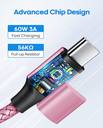 etguuds USB C to USB C Cable 1ft, 2-Pack 60W C to C Cable Fast Charging - color: Pink, size: 1ft