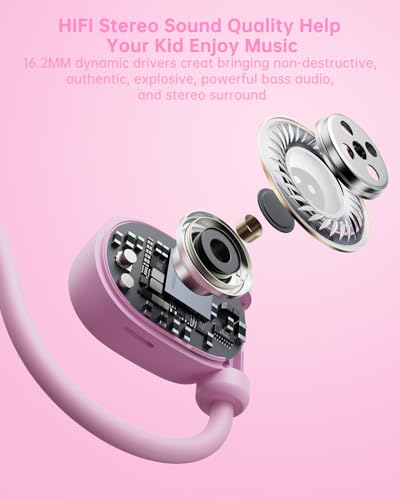 Mehomeli Kid Headphones, Air Conduction Open Ear Headphones, 3.5mm Jack - color: Pink