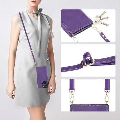 Bocasal Crossbody Wallet Case with Strap for iPhone 16 Pro Max, Purple | RFID Blocking Card Slot Holder, Magnetic Flip Folio Purse Case, PU Leather Zipper Handbag Detachable Lanyard Strap 6.9 Inch - color: Purple