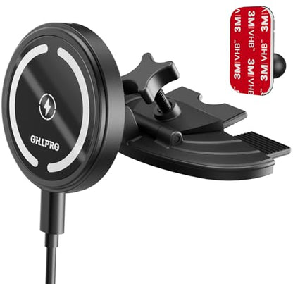 OHLPRO CD Slot Magsafe Car Mount Charger for iPhone 17, JetBlack - color: Black