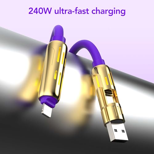 MFish 240W 4-in-1 Fast Charging Cable, Purple Gold, 6.6FT - color: Purple Gold, size: 6.6FT