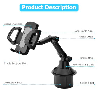 Bittwee Cup Holder Phone Mount, Adjustable Car Phone Holder, Blue - color: Blue