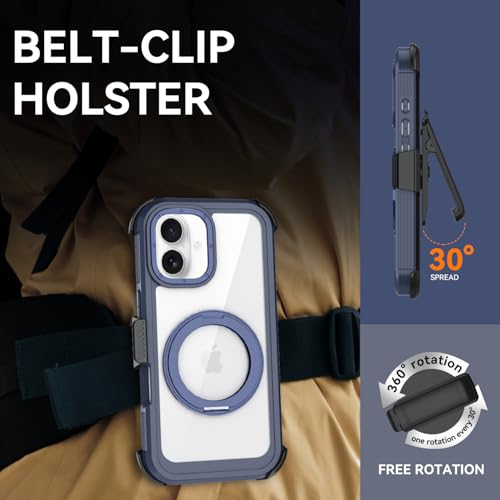 Magnetic for iPhone 17 Case, Compatible with MagSafe, Full Body Rugged Case with Built-in Screen Protector & Kickstand & Belt-Clip (Blue) - color: Blue