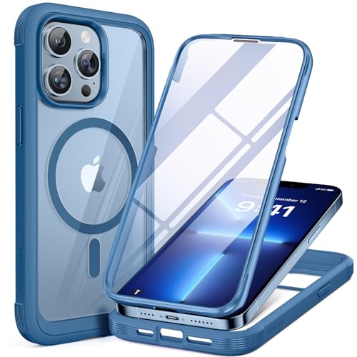Miracase Magnetic for iPhone 13 Pro Max Case 6.7 inch, (Compatible with MagSafe) Upgrade Full-Body Clear Phone Bumper Case with Built-in 9H Tempered Glass Screen Protector, Magnetic Capri Blue - color: Magnetic Blue, size: iPhone 13 Pro Max