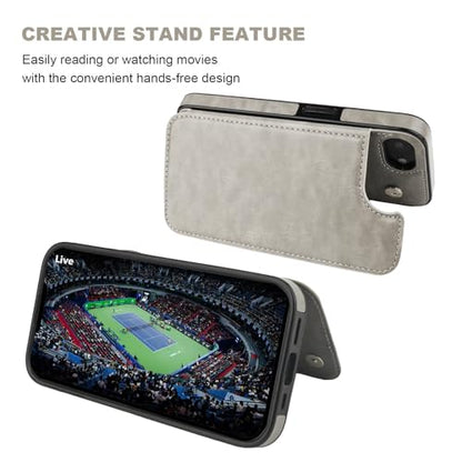 ONETOP for iPhone 17e/16e Wallet Case with Credit Card Holder,Gray | Kickstand,ID/Cash Holder,Case Wallet with Card Slots,Double Magnetic Clasp,Durable PU Leather Shockproof Cover for Women Men - color: Gray