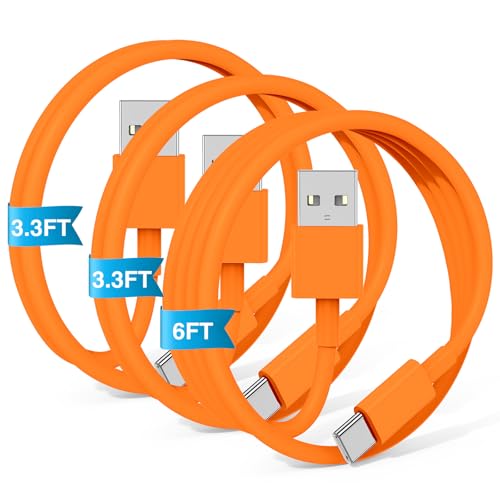 3-Pack Orange [3.3FT+3.3FT+6FT] USB A to USB C Cable，USB to USB C Cable，Car Carplay Cable for iPhone 17 16 15 Pro Plus Pro Max Air，for Galaxy S25, for iPad, for MacBook and More - color: Orange, size: 6FT+3.3FT+3.3FT