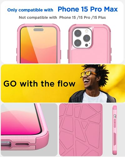 AICase Rugged Case Compatible with iPhone 15 Pro Max+Glass Protector+Camera Lens,Heavy Duty 3-Layer Pocket-Friendly Durable Military Grade Protection Shockproof/DropProof Protective Cover_4 - color: Pink+Glass Protector+Camera Lens